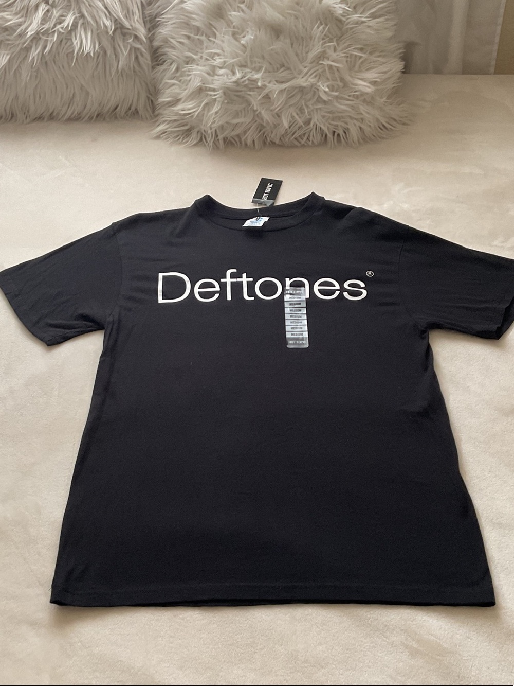 Hot Topic Black Tee with White Band Text